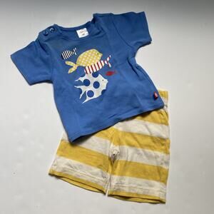 Baby Boden & Zutano Fish Shirt Yellow Striped Shorts Outfit